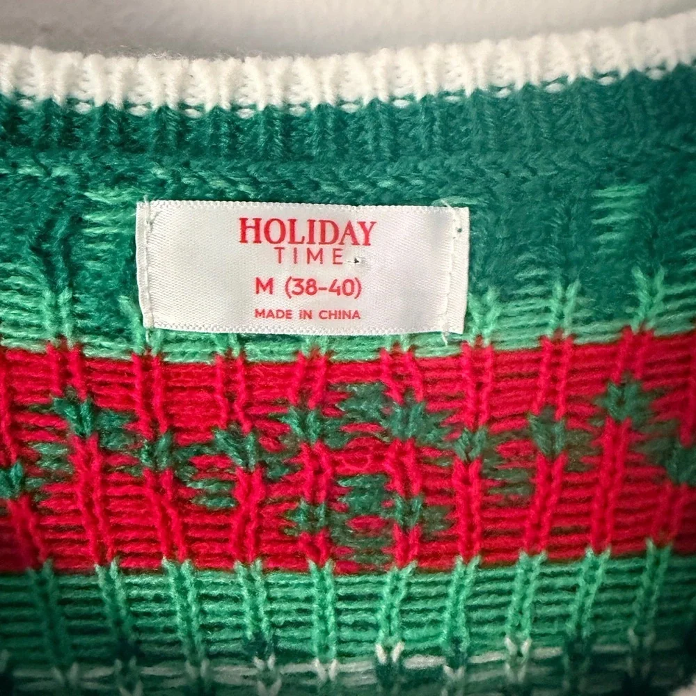 Holiday Time Christmas Moo Cow Ugly Sweater Green Red Medium M (38-40)